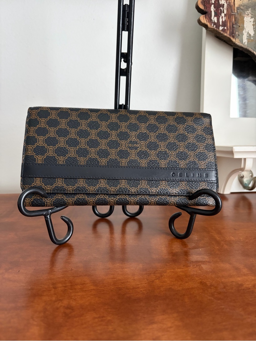 Celine Brown and Black Triomphe Pattern Long Wallet